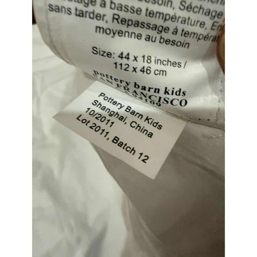 1 Pottery Barn Kids Valance Curtain Cotton White w/ Navy Stripe Pole Tabs 42x17”